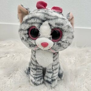 Ty Beanie Grey, Pink, & White Cat New Condition Stuff Animal 9 1/2” Tall